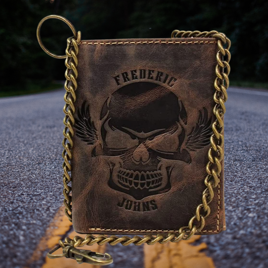 Portefeuille Biker Homme en Cuir de buffle  - tête de mort