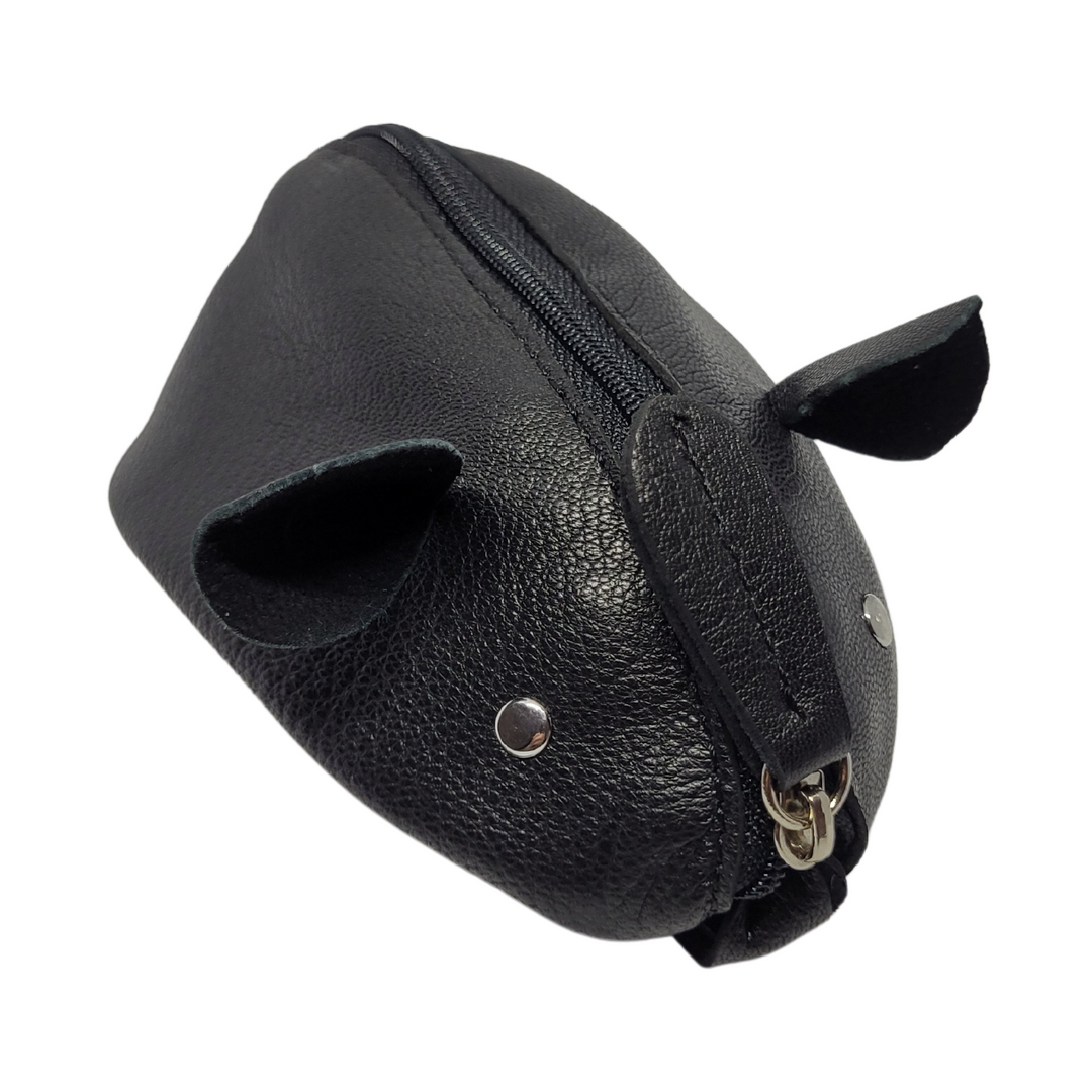 Porte-monnaie "Souris" en cuir (Noir)