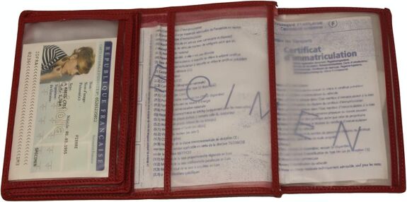 Porte papier voiture 4 volets permis de conduire (rouge)